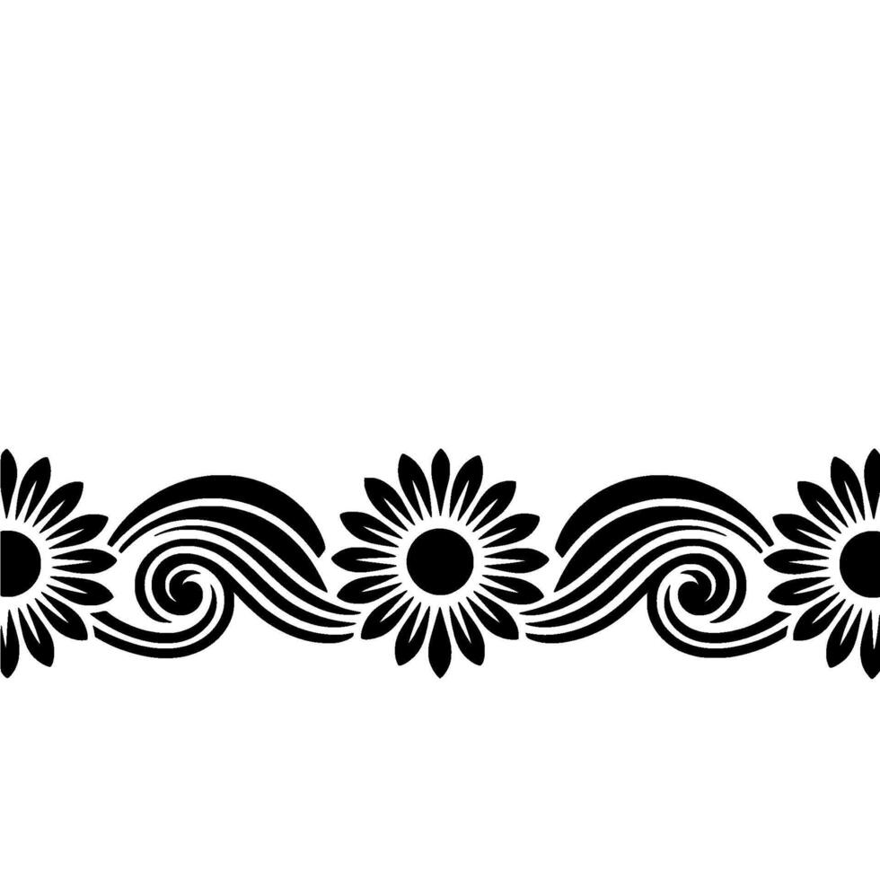 Stylized Wave and Floral Border, Vintage vector