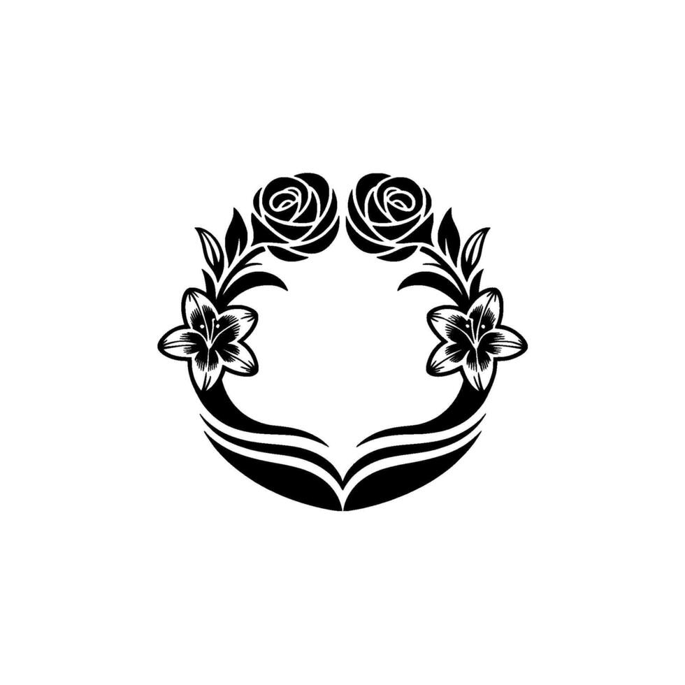 Floral Emblem Elegant Rose and Lily Border, Vintage Style vector