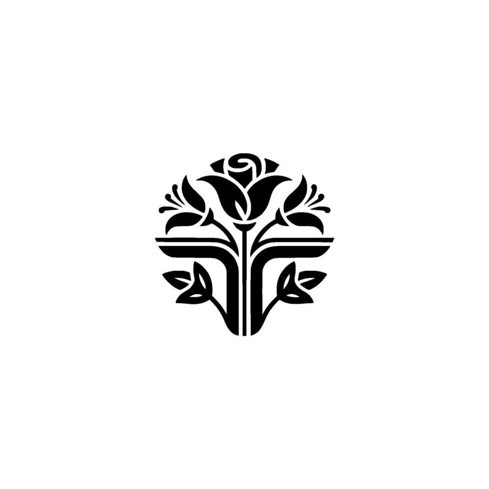 Elegant Floral Emblem, Vintage Style, Minimalist, Symmetry vector