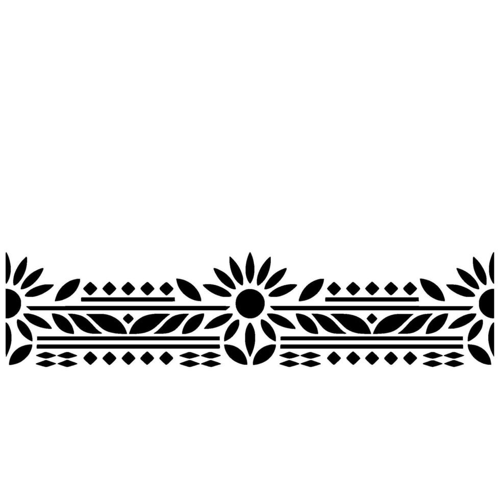 Geometric Floral Border, Stylized Black White, Pattern vector