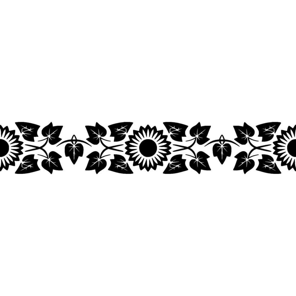Black Sunflower Vine Border, Vintage Style vector