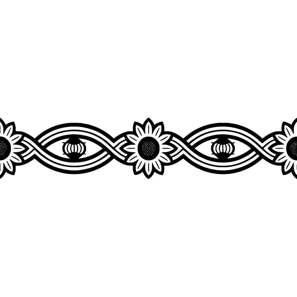 Stylized Sunflower Border, Vintage , Elegant Pattern vector