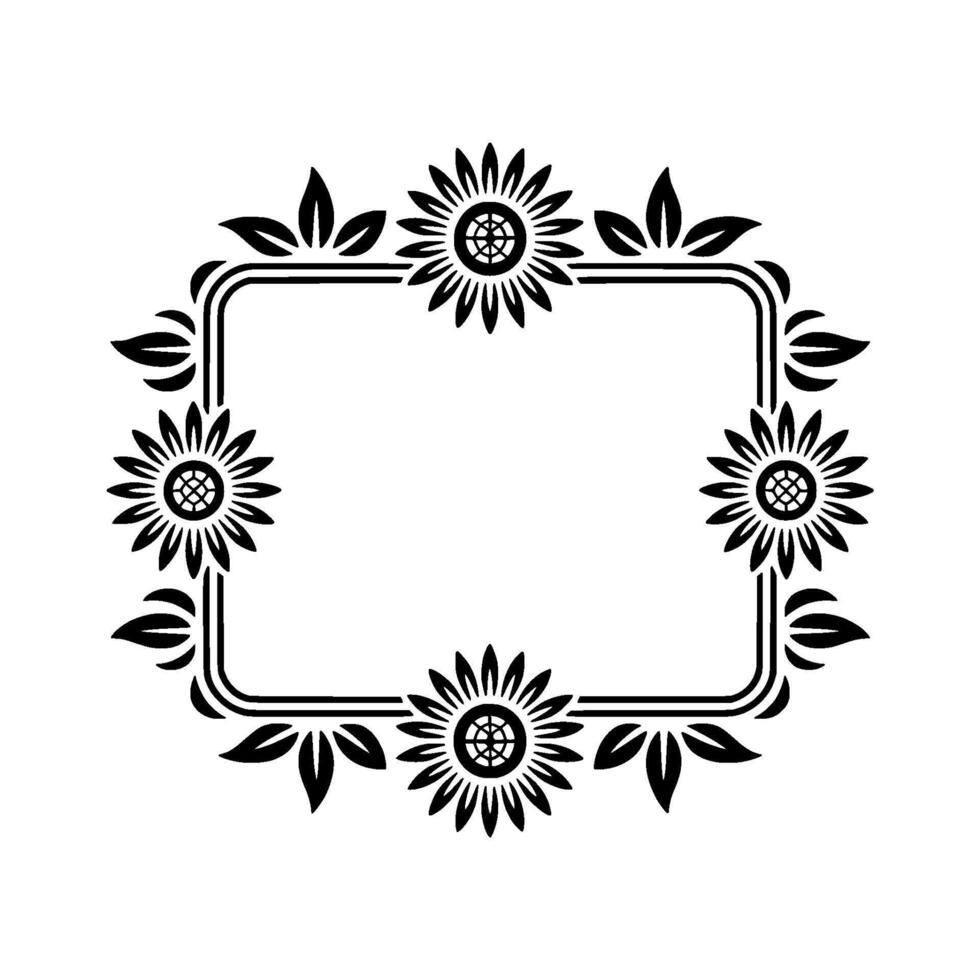 Floral Frame, Stylized Sunflower Border, Decorative vector