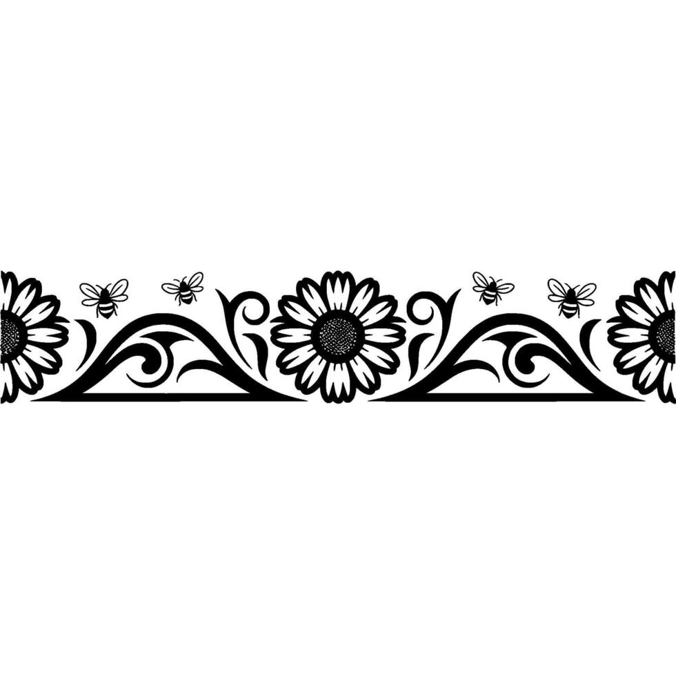 Floral Border with Honeybees Vintage Decorative Element vector