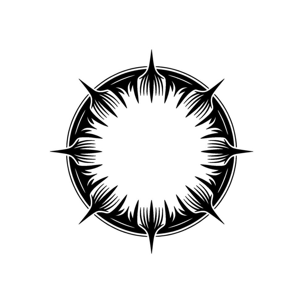 Tribal Sunburst Frame, Minimalist Black vector