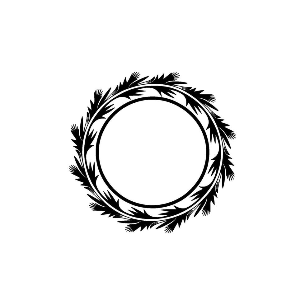 Elegant Floral Circle Frame, Minimalist, Thistle vector