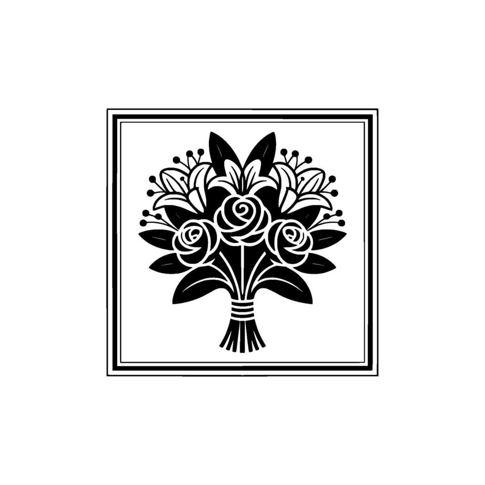 Elegant Black Floral Emblem, Romantic Bouquet Silhouette vector