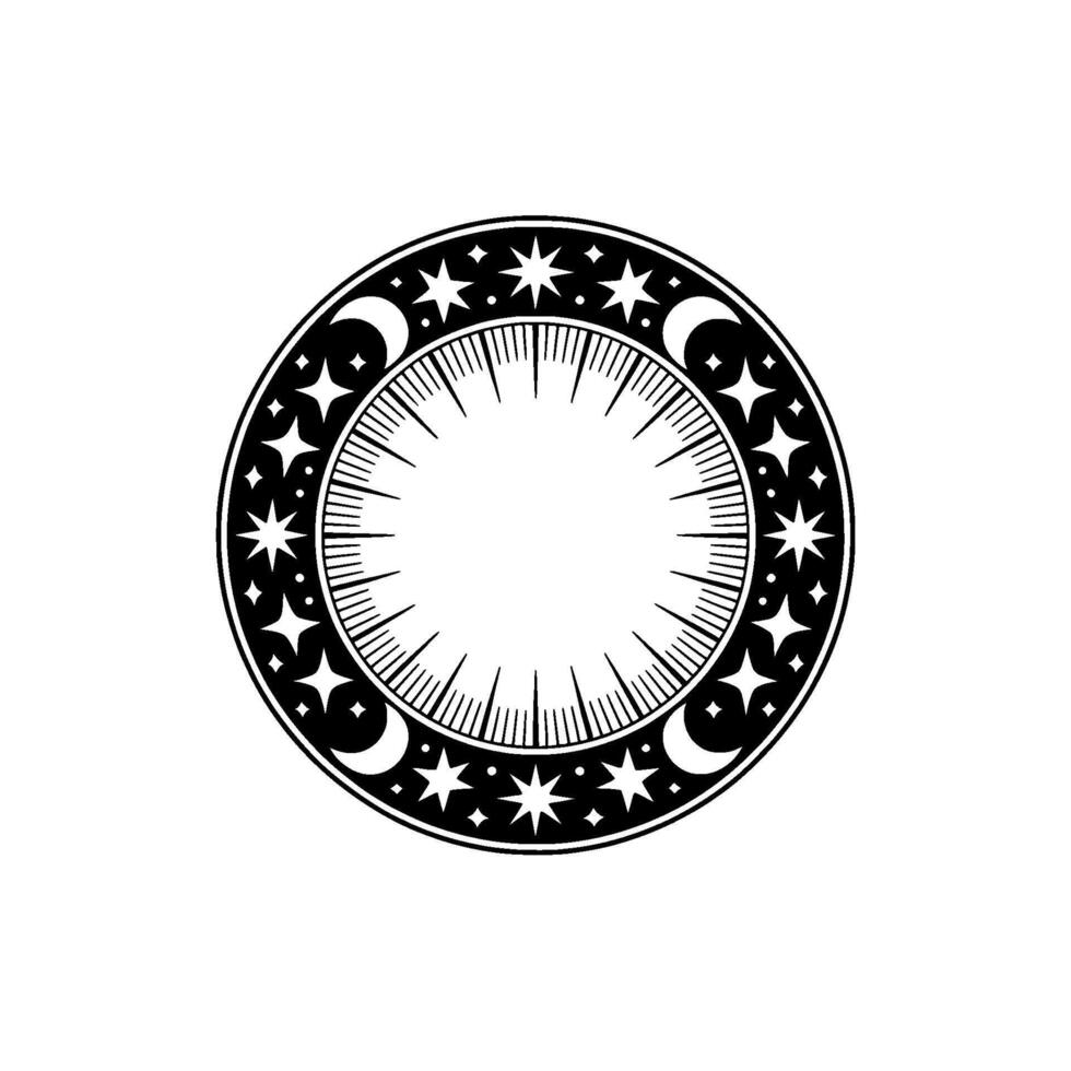 Celestial Circle Lunar Phases Starry Embellishment, Moon vector
