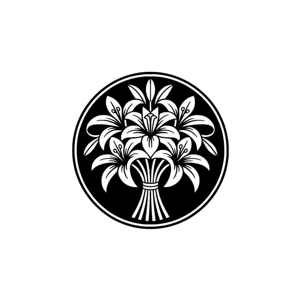 Elegant Japanese Lily Emblem, Circular vector