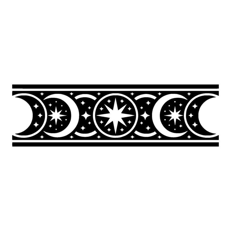 Celestial Crescent Border, Vintage Moon Phases Stars vector