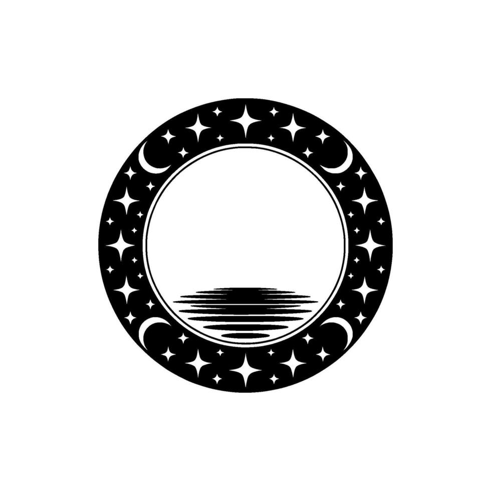 Celestial Silhouette Moon, Stars, and Horizon vector