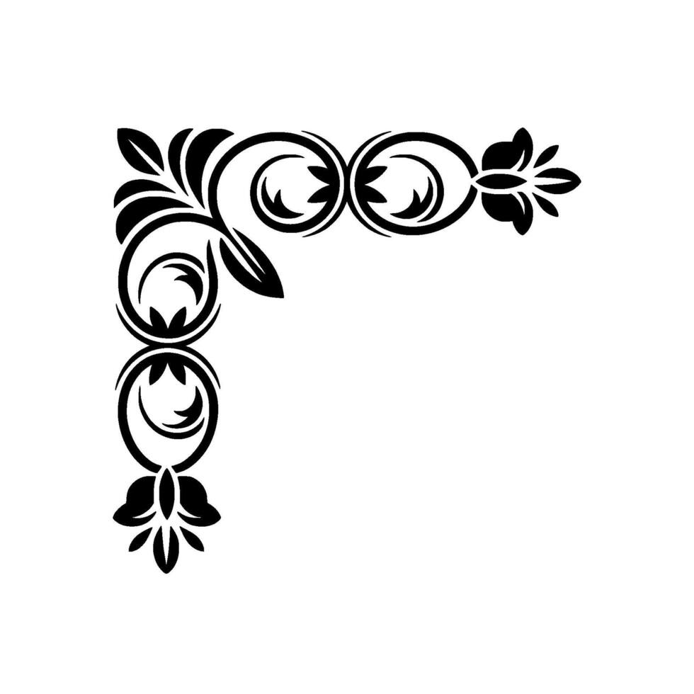Elegant Black Floral Corner Ornament, Vintage vector
