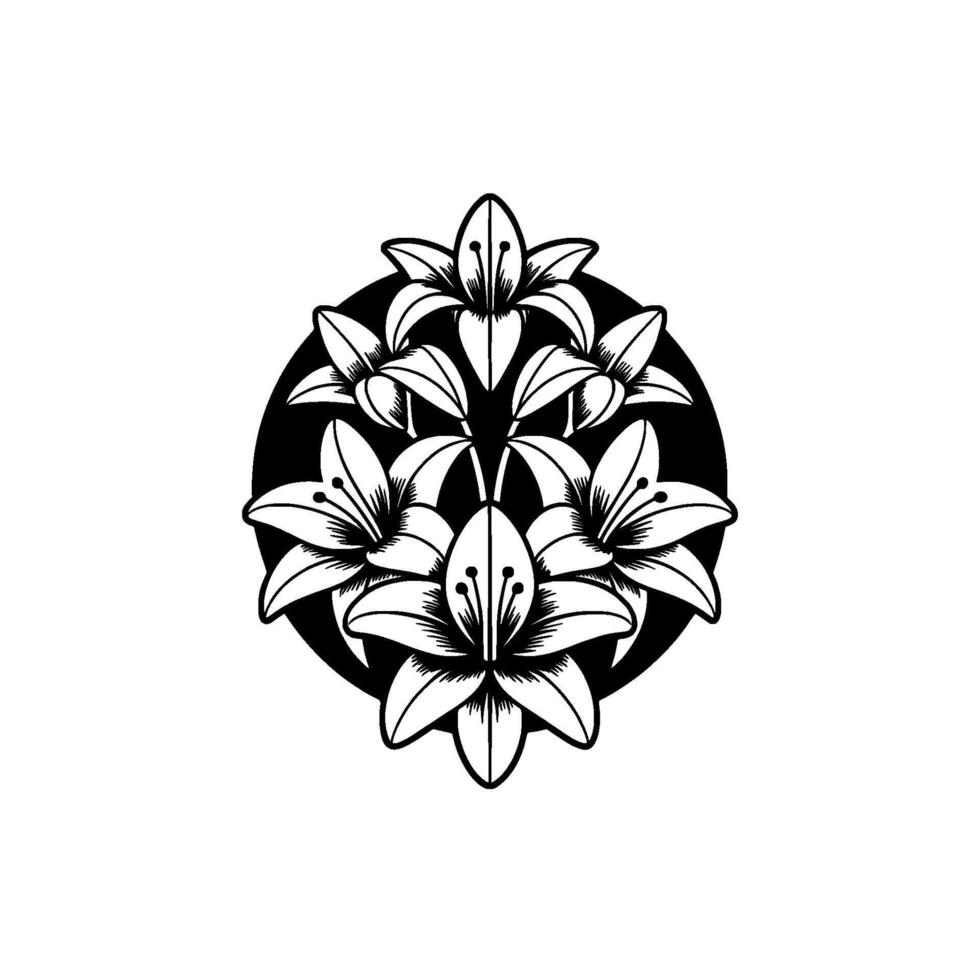 Ornamental Lily Circle, Vintage Botanical Illustration vector
