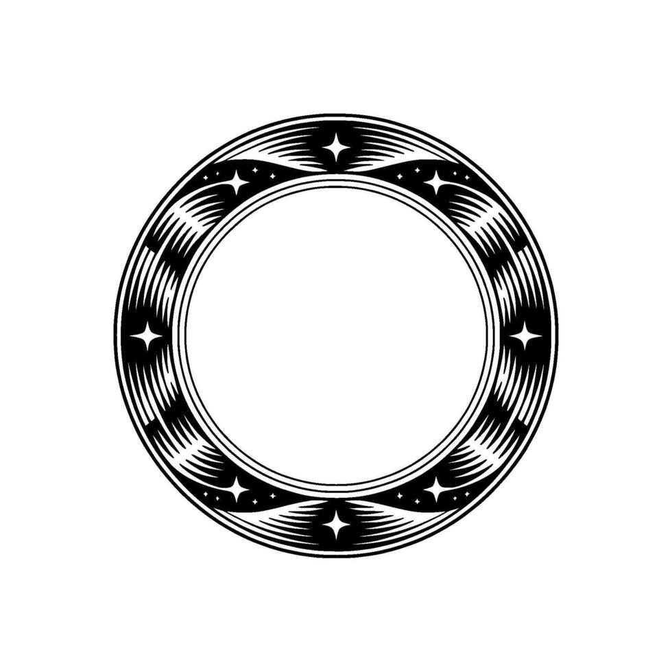Stylized Circular Emblem, Celestial Motif, Vintage vector