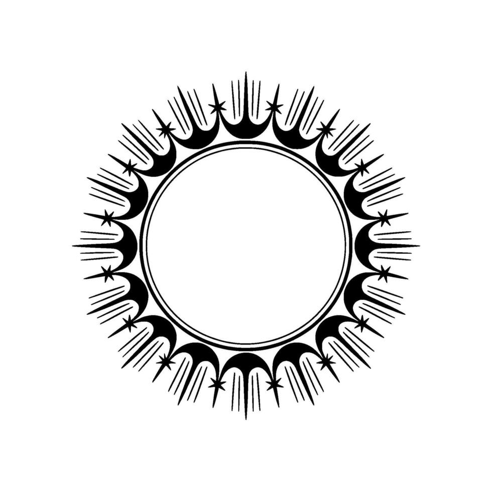 Celestial Halo Stylized Crescent Moon Star Frame vector