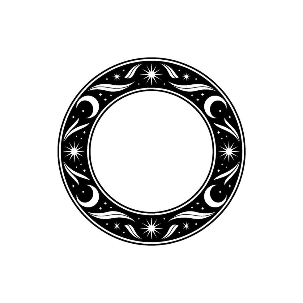 Celestial Circle Vintage Ornament, Starry Night, Symbolic Border vector