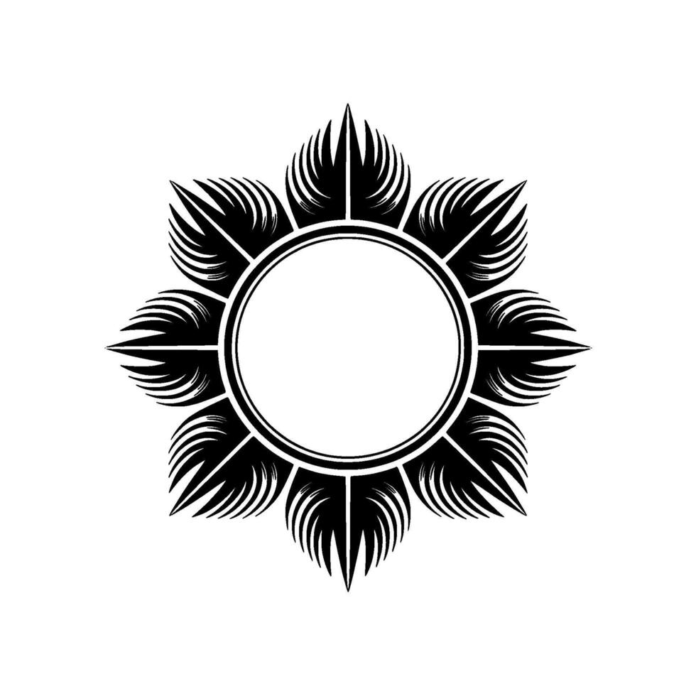 Stylized Tribal Sun Emblem, Black White vector