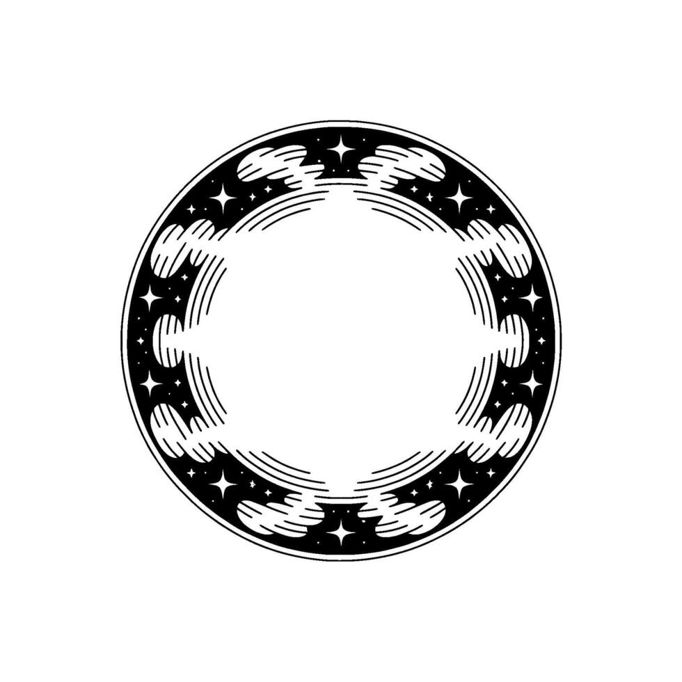 Celestial Circle Emblem, Vintage Style, Ornamental vector