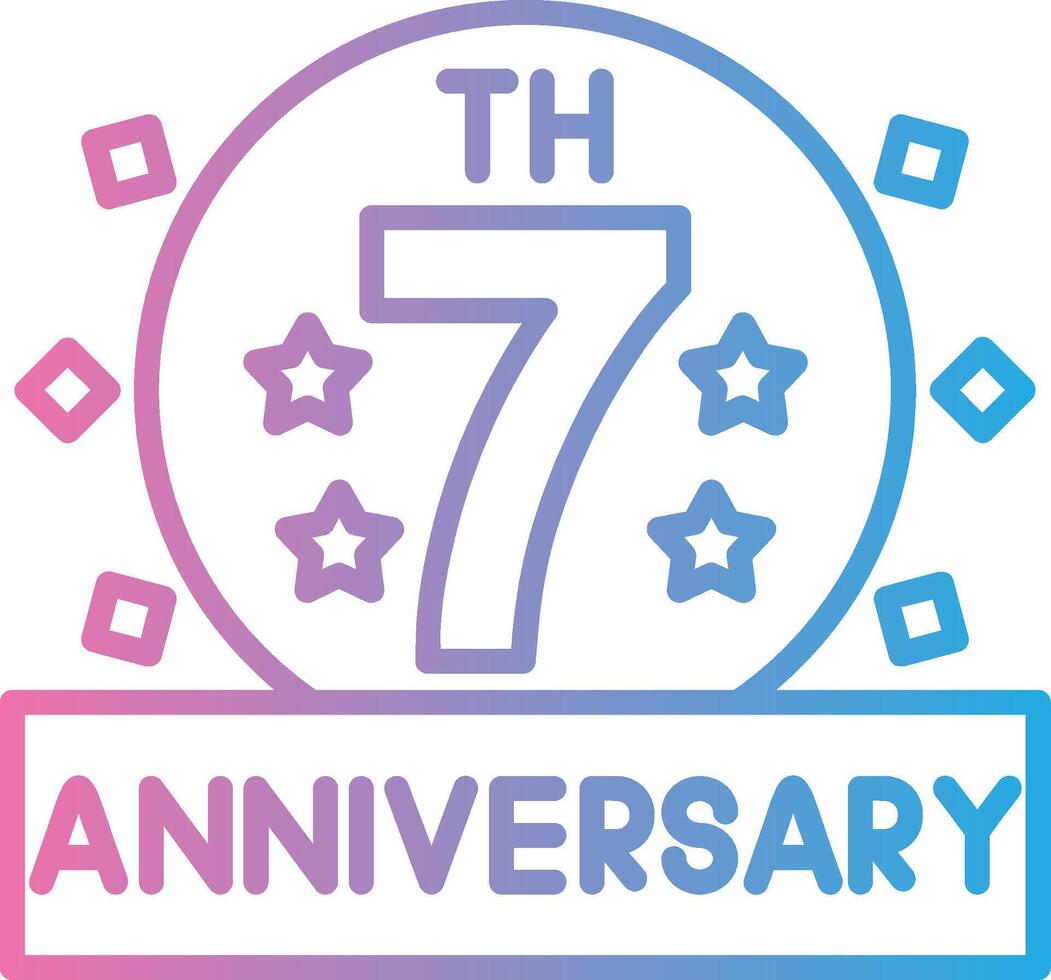 7th anniversary logo with stars and a blue and pink background vector