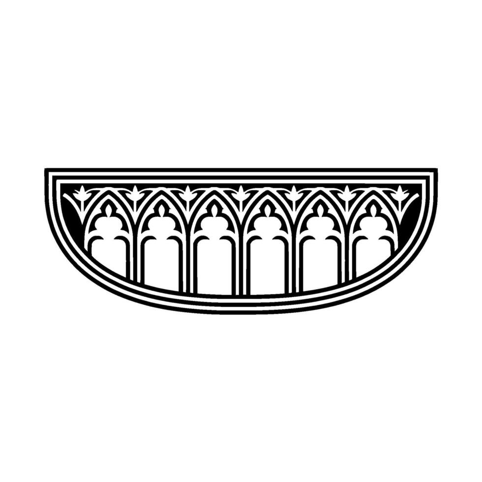 Gothic Arch Ornament, Detailed Black White, Medieval vector