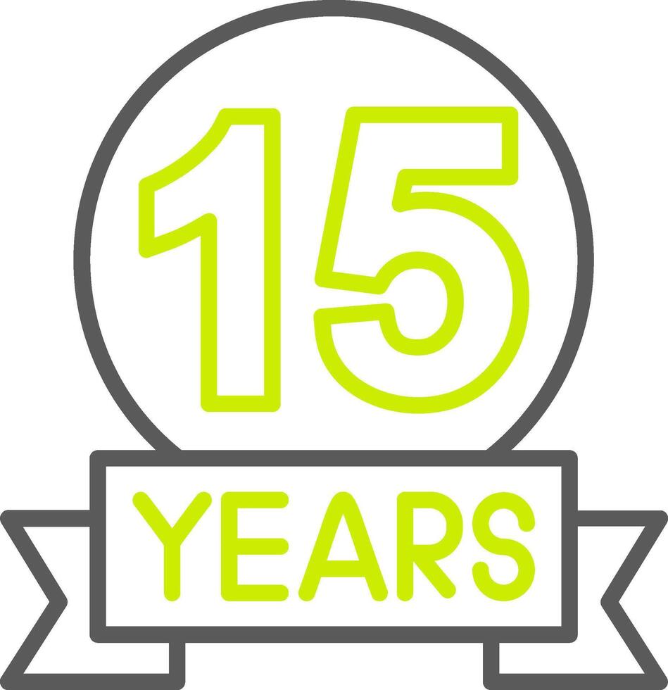 A green 15 years logo with a ribbon vector