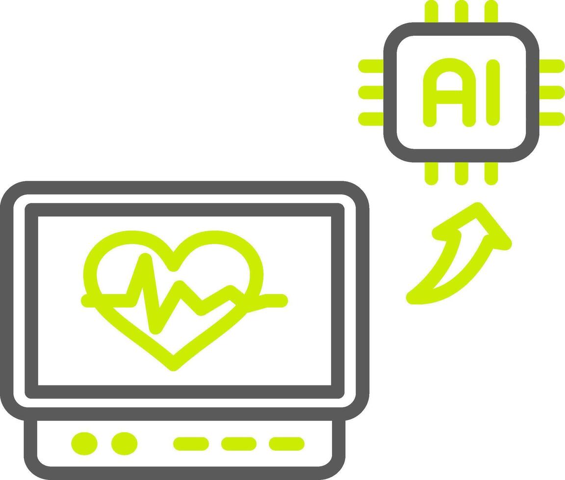 A computer with an ai heart monitor and a green arrow vector