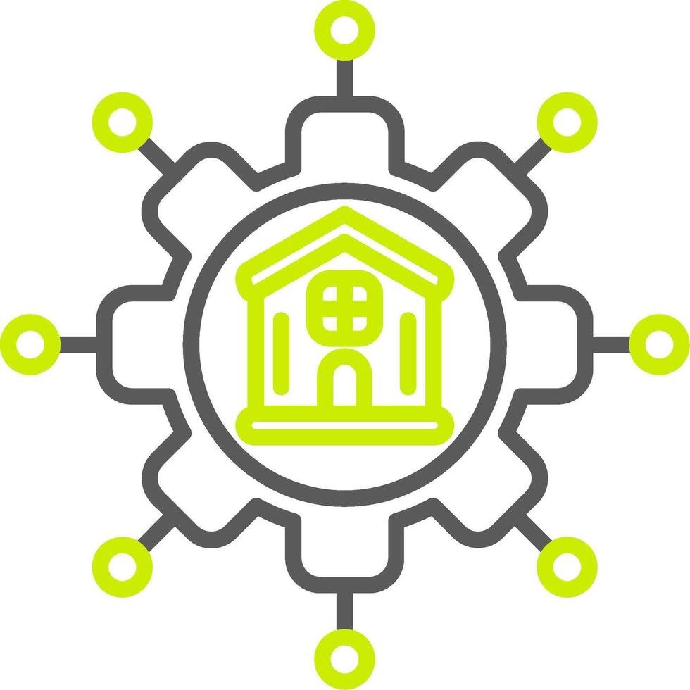 A green and yellow house icon in a gear vector