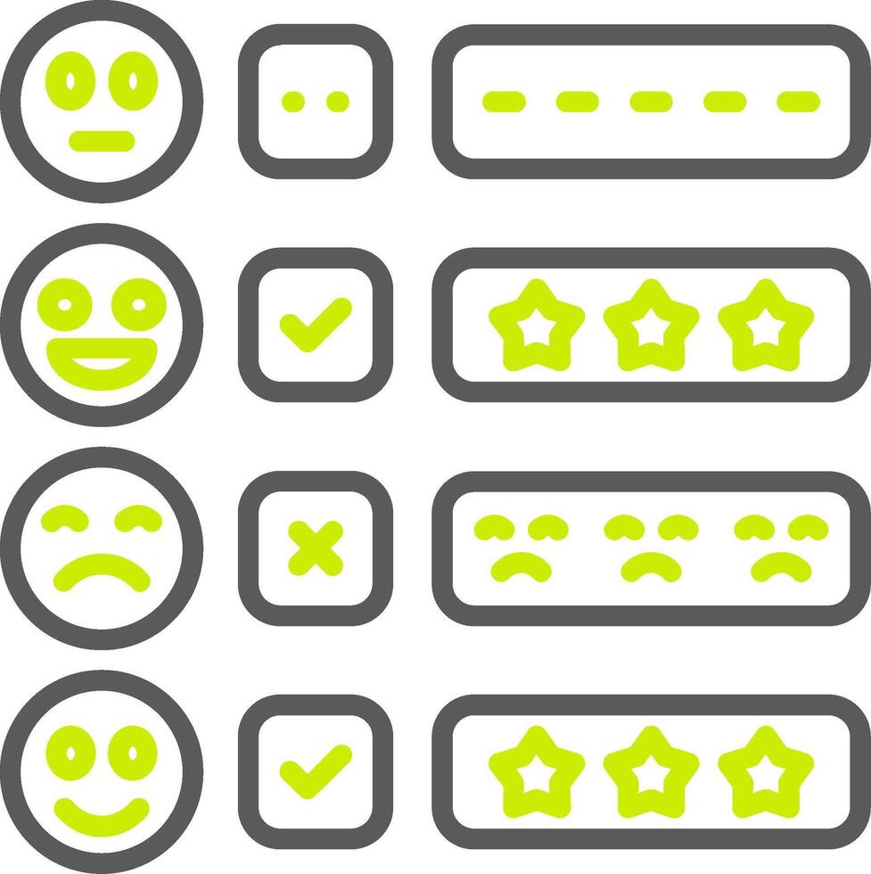 A set of four different smiley faces with different ratings vector