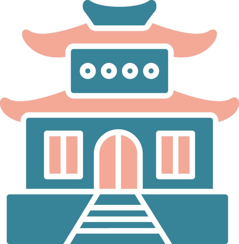 Chinese Temple Colorful Line Art vector