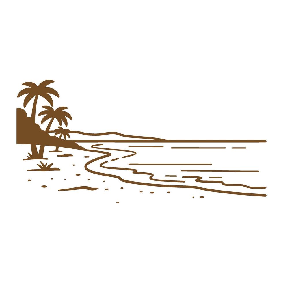 Simplified coastal scene with palm trees illustration for travel and vacation designs vector