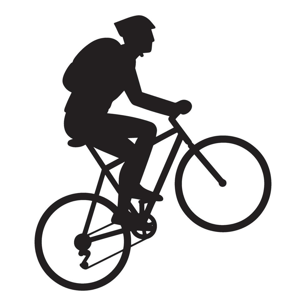 Cyclist silhouette riding bicycle with backpack illustration graphic isolated on white background vector