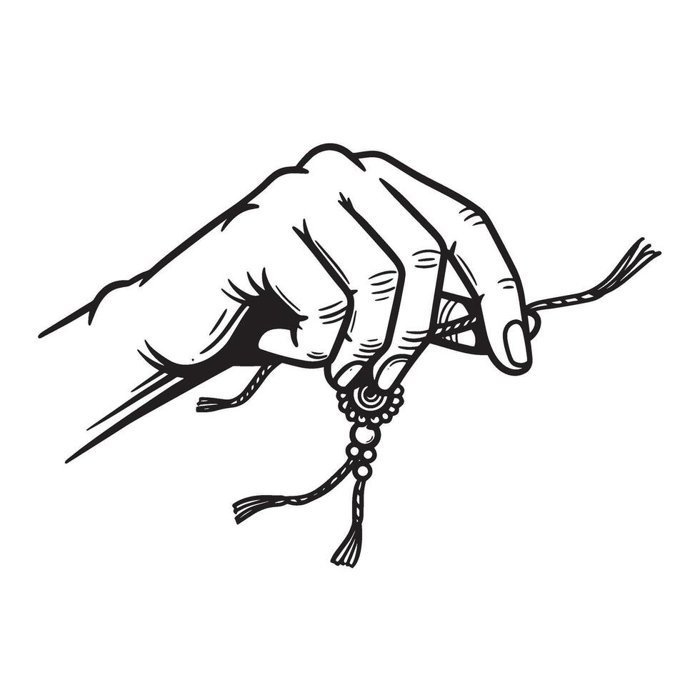 Hand holding a rakhi bracelet indian festival of raksha bandhan black and white vector