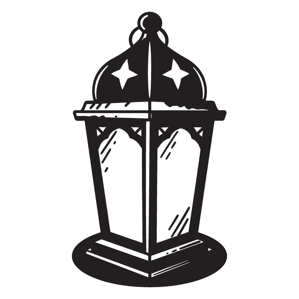 A stylish black and white illustrated lantern with star details on white background vector