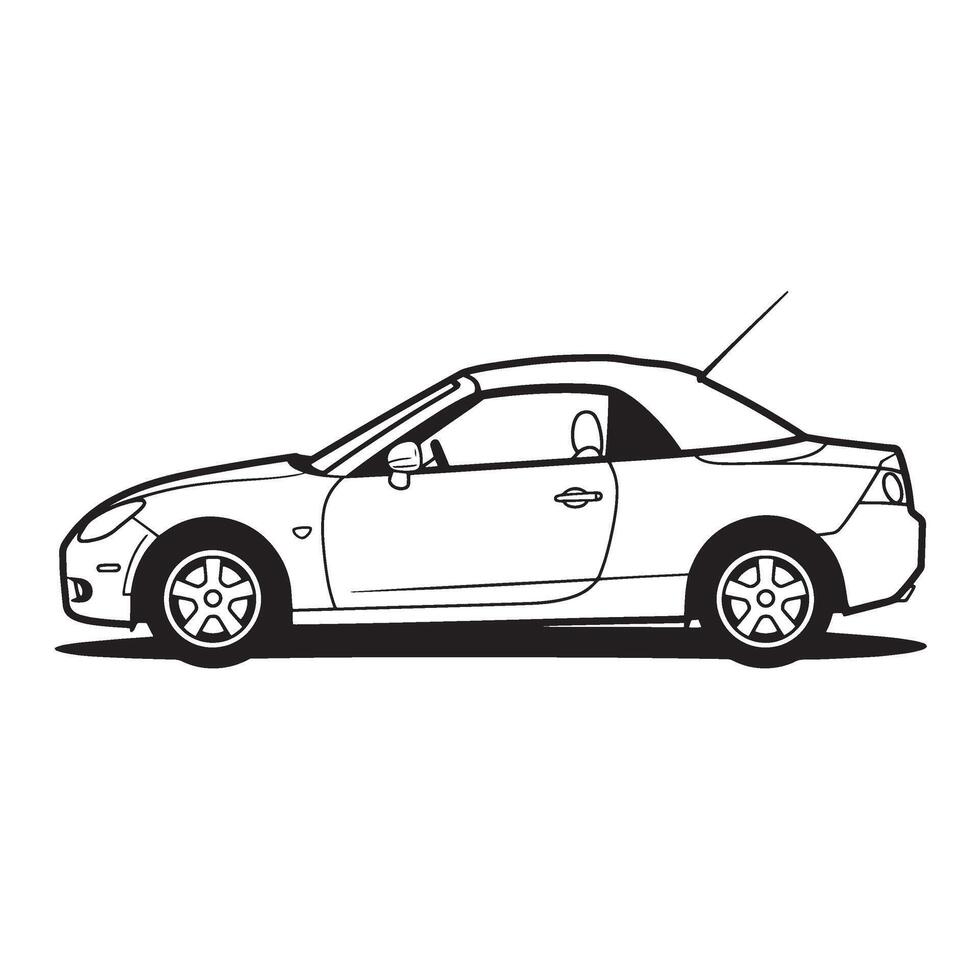 Black and white outline illustration of a sleek convertible sports car in profile view vector