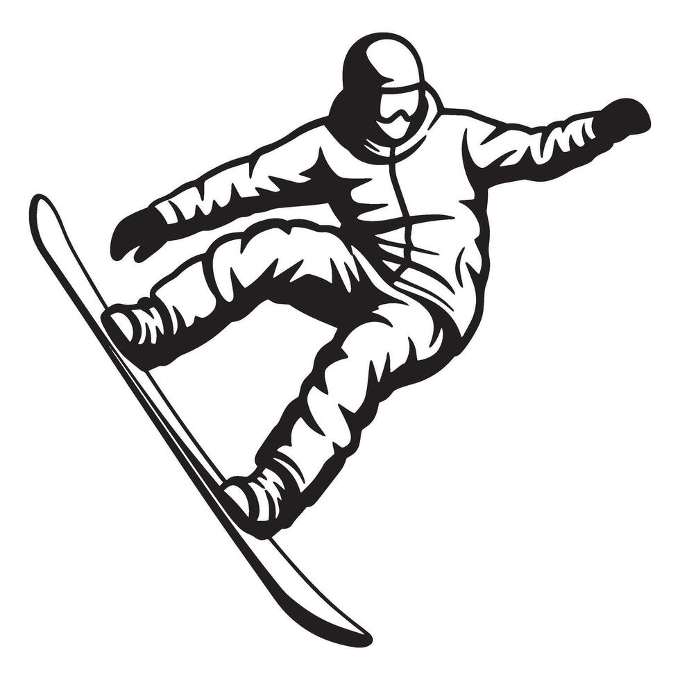 Silhouette of a snowboarder performing an action sport trick on a white background vector