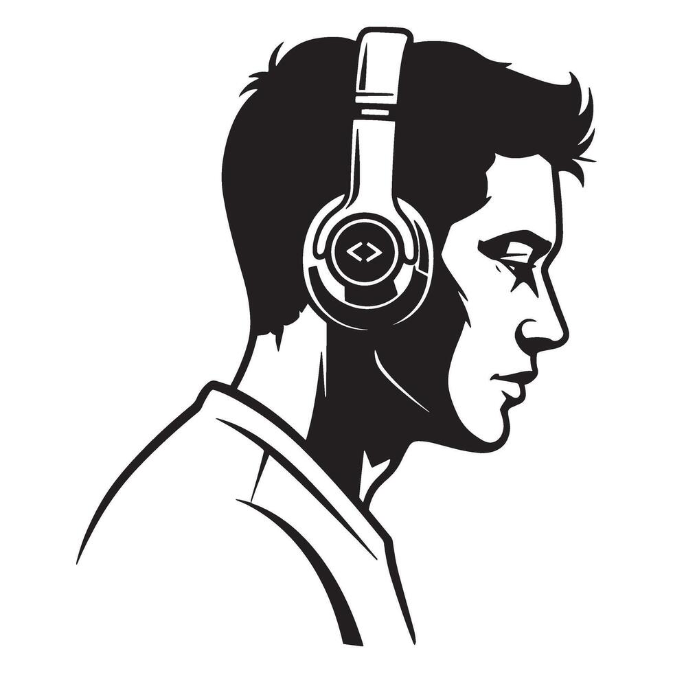 Illustration of a stylish young man wearing headphones with a code angle symbol vector
