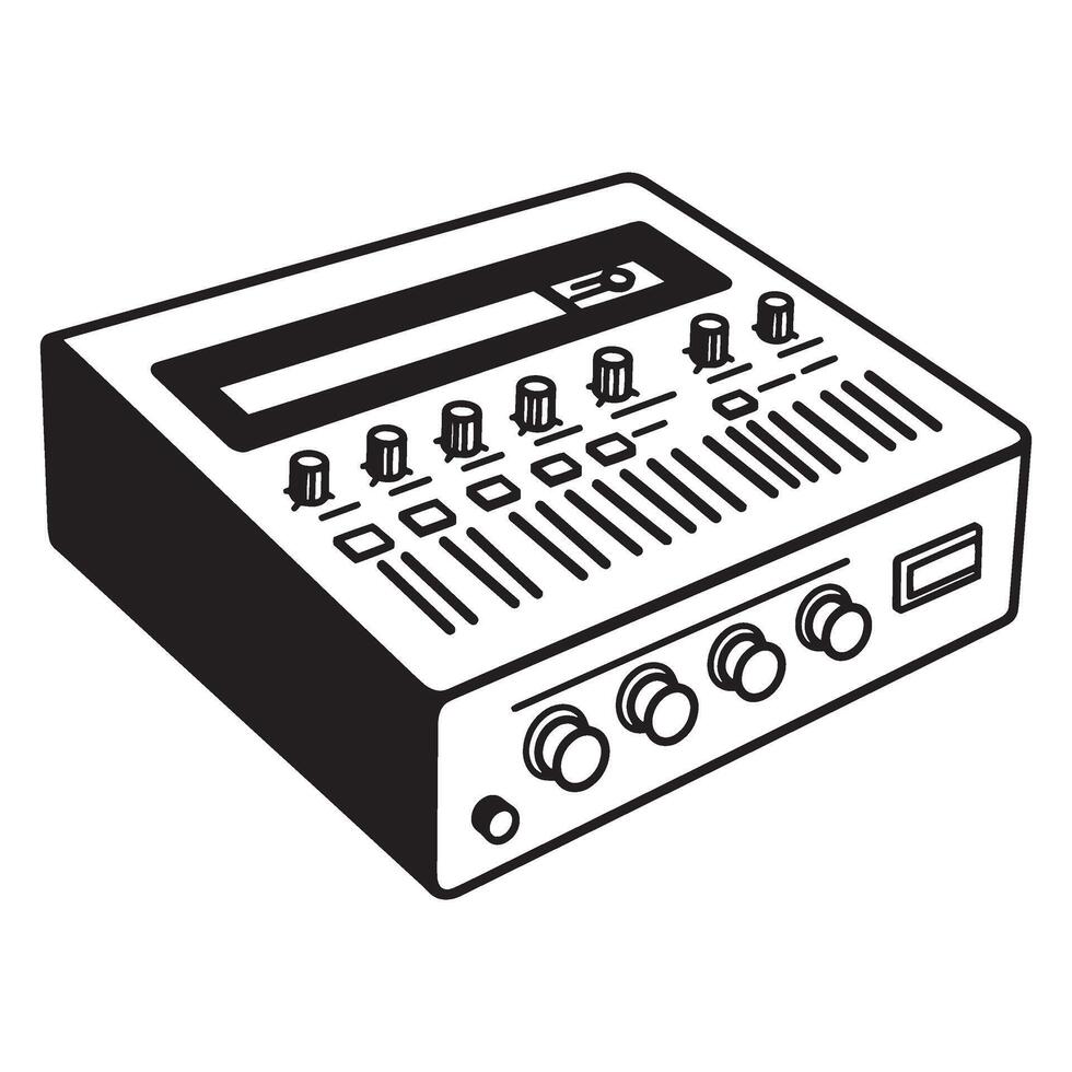 illustration of a simple black and white audio mixer for music production and sound design vector