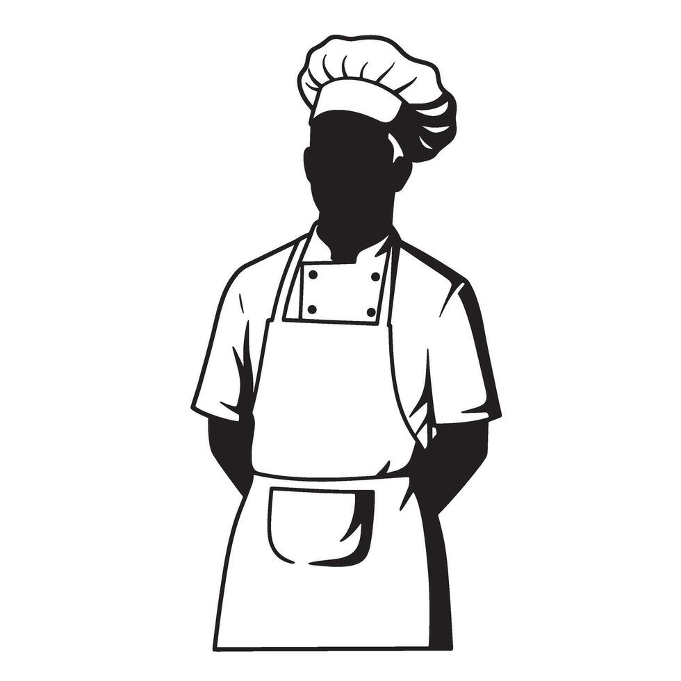 Silhouette illustration of a professional chef in uniform ready for cooking and culinary tasks vector