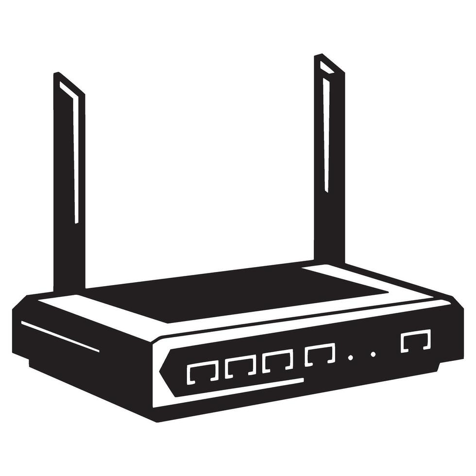 Simple black and white illustration of a wireless router for internet connectivity vector