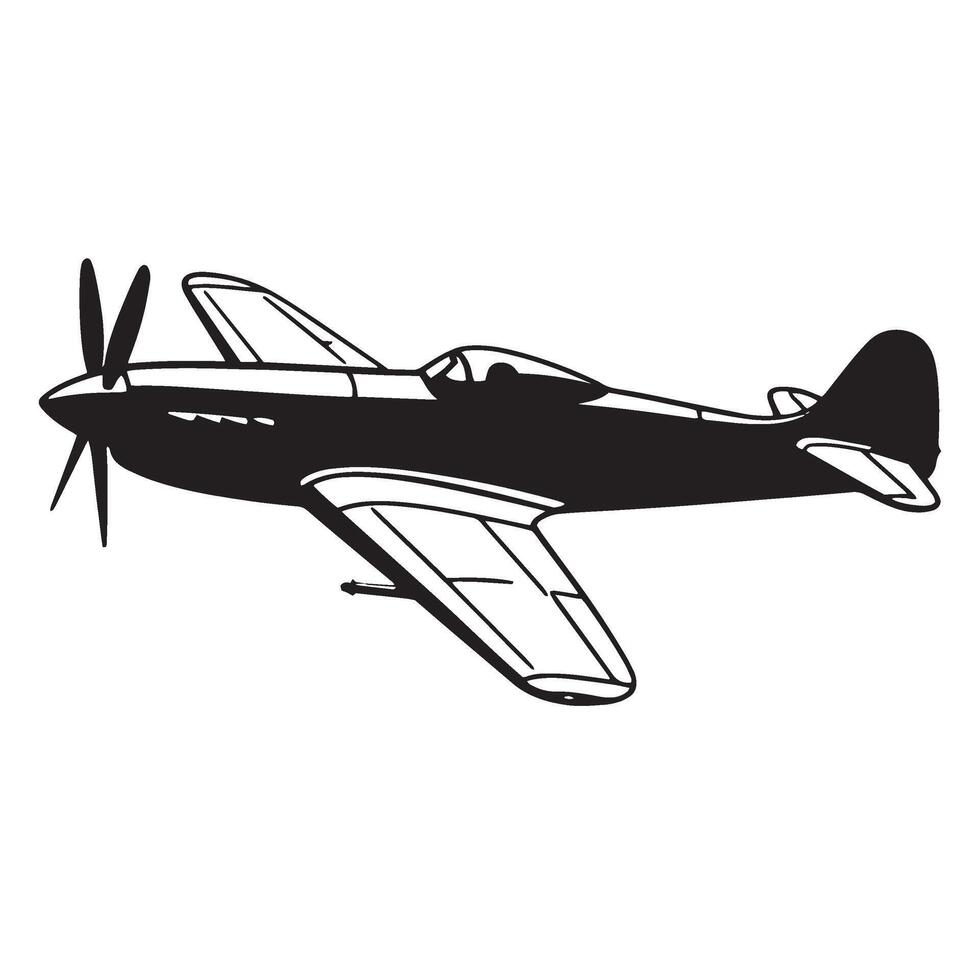 Silhouette illustration of a classic propeller driven airplane isolated on a white background vector