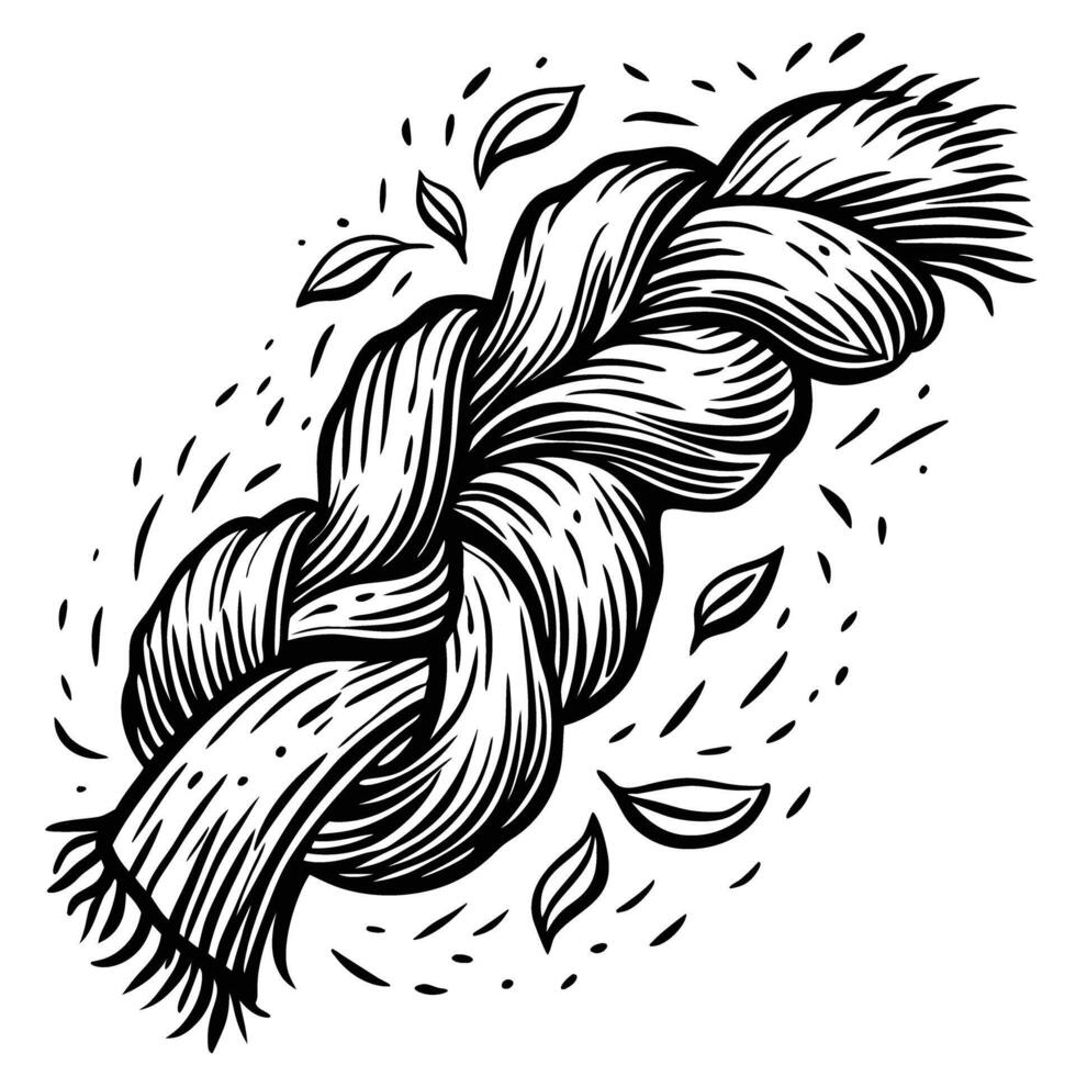 Strong braided rope breaking apart, frayed strands splitting with flying leaves resistance, tension, failure concept vector
