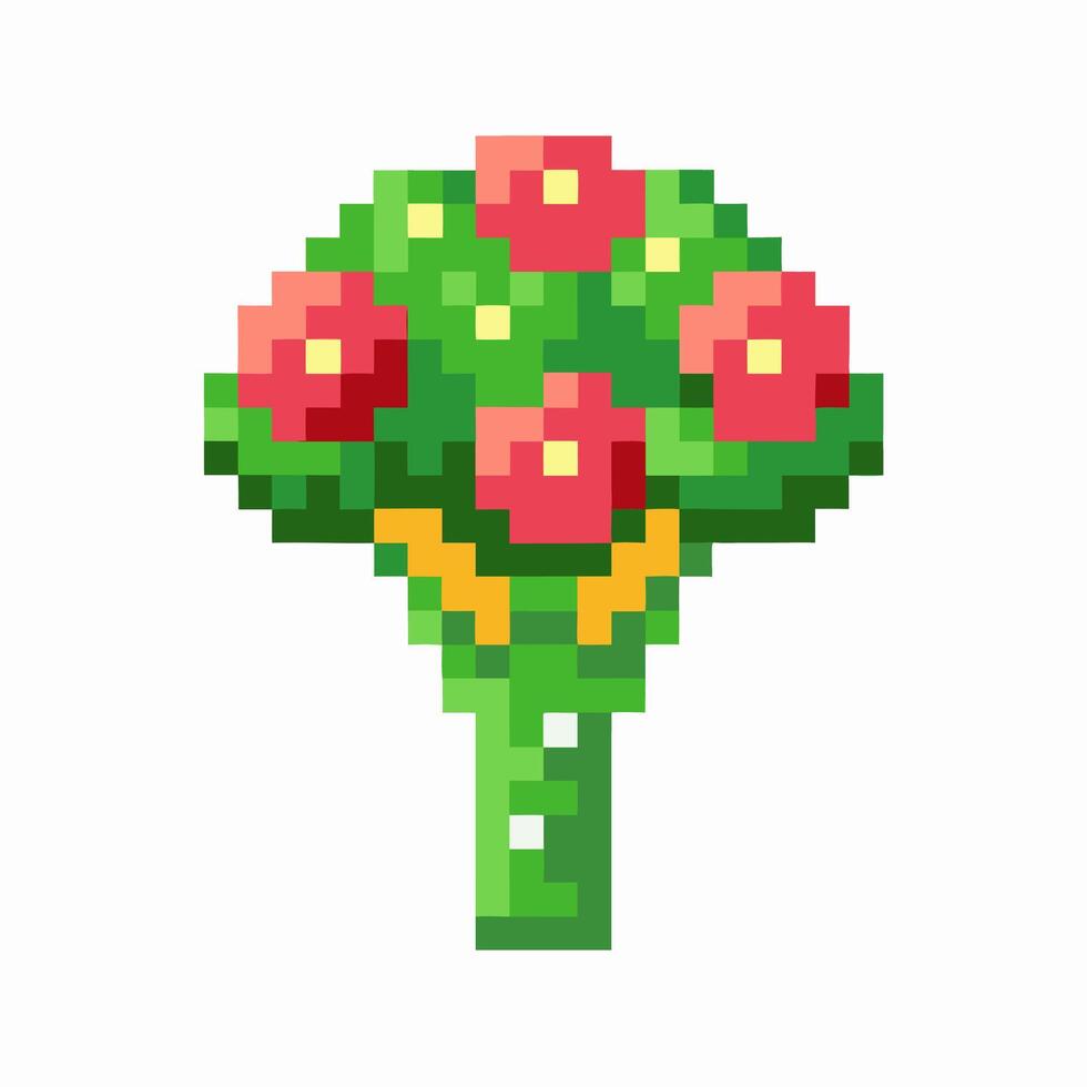 Pixel art bouquet of flowers, retro digital floral arrangement, colorful blooming roses, creative minimal design vector