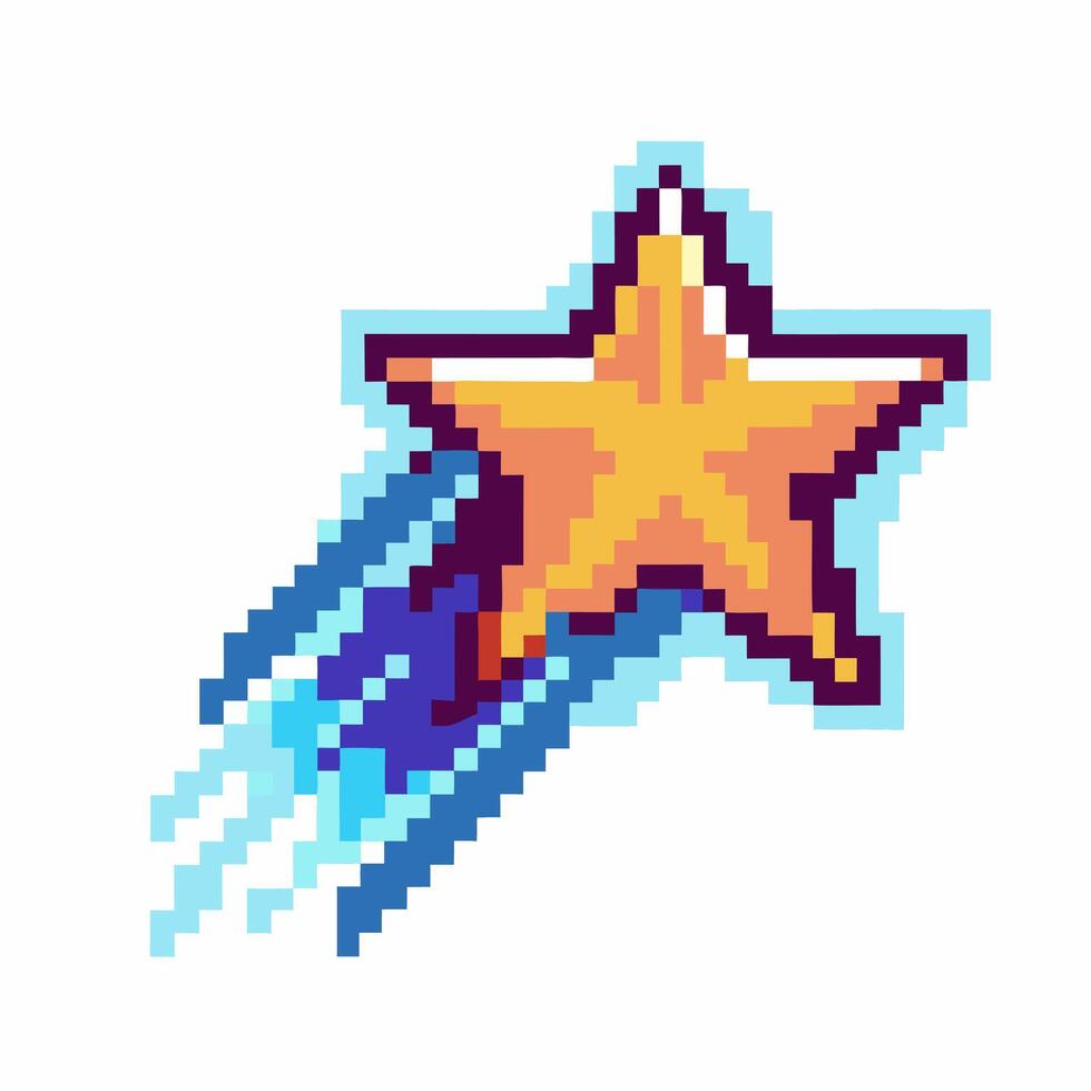 retro pixel shooting star icon with glowing tail eight bit golden star illustration on transparent background vector