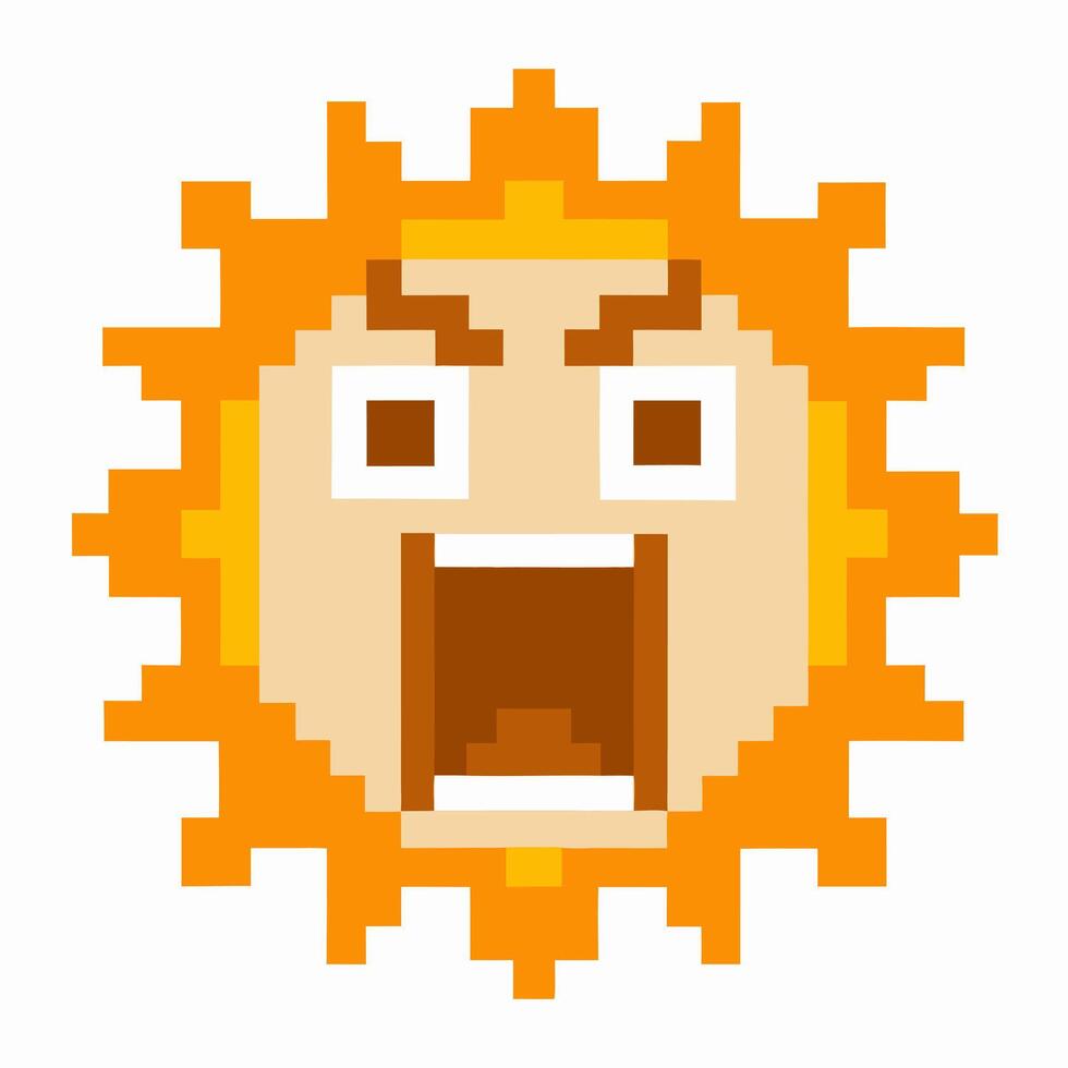 Angry sun pixel art with expressive face and bold colors, retro 8 bit digital illustration for emotive or gaming themes vector