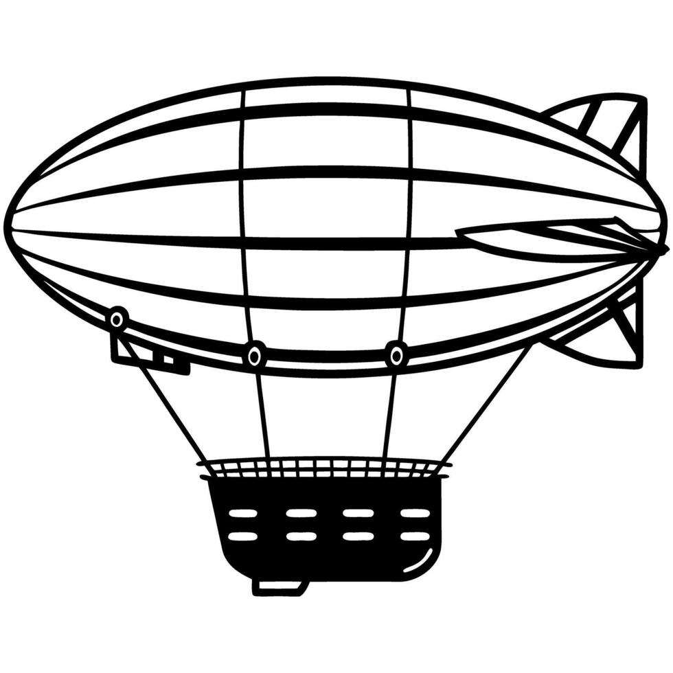 Airship outline illustration classic zeppelin with grid lines and gondola vintage aviation, retro transport concept vector