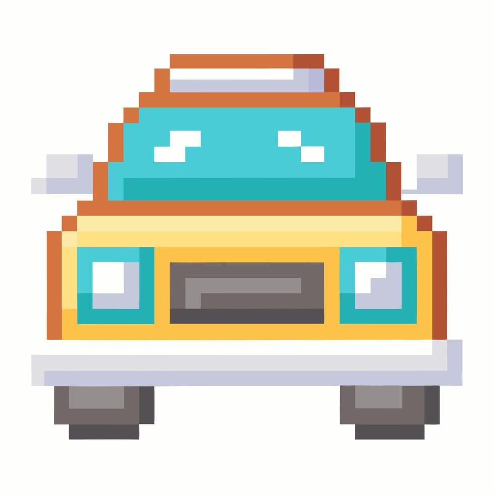 Pixel Art Taxi Illustration Retro Pixelated Yellow Cab with Blue Windows Graphic vector