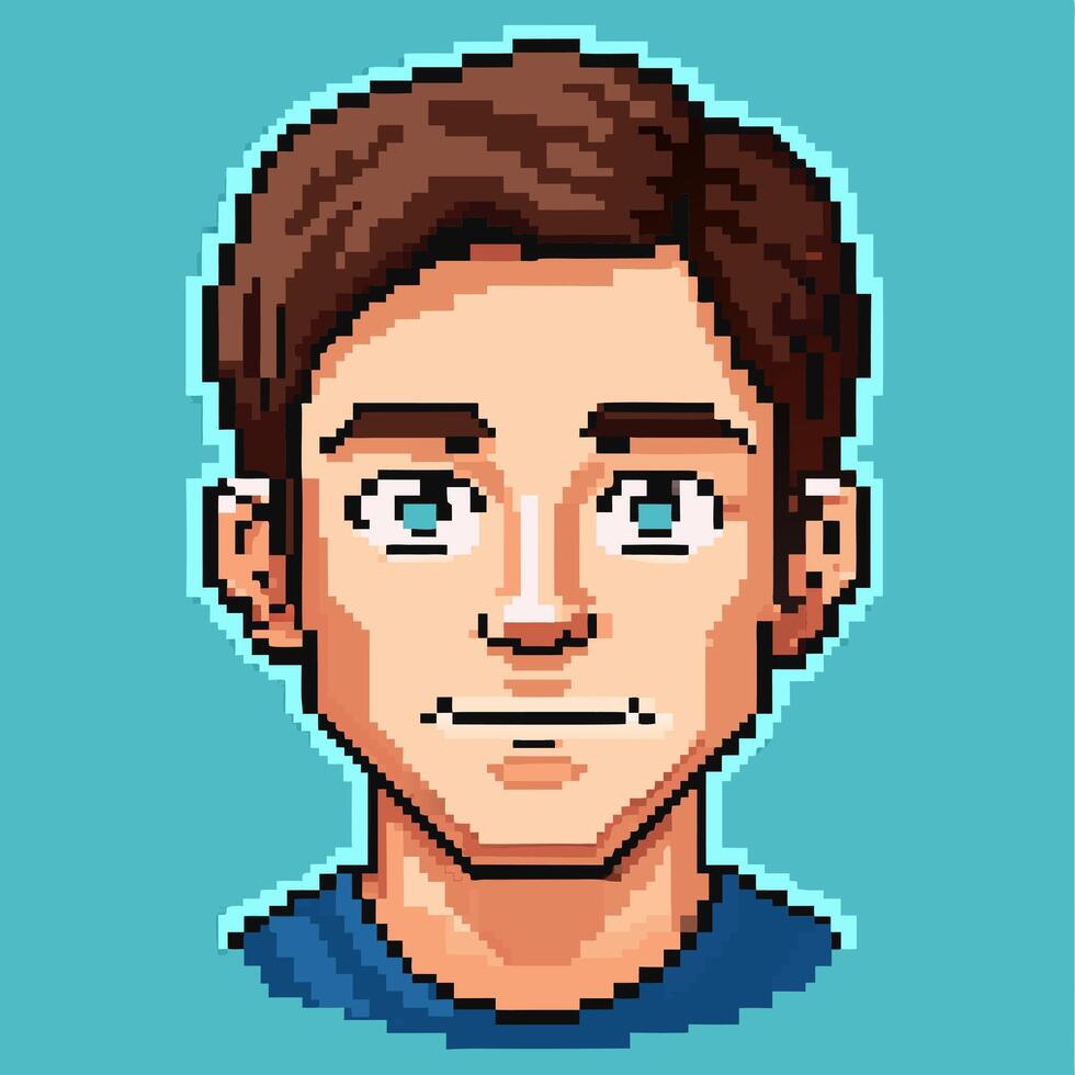 Pixel Art Male Portrait Retro Style Cartoon Character Illustration vector