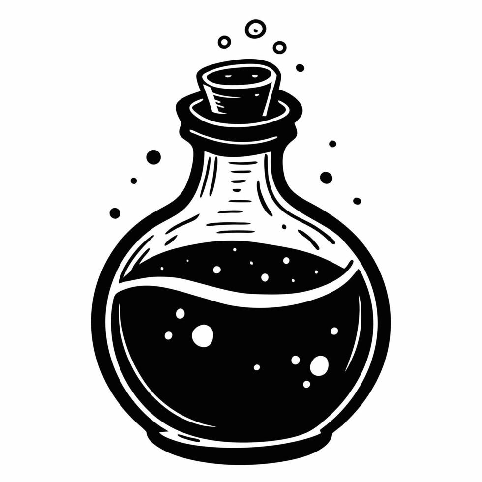 Vintage Potion Bottle Illustration with Bubbles and Cork Stopper vector