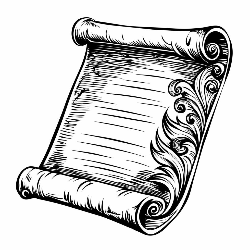 Vintage scroll with intricate floral design, hand drawn, elegant, ornamental illustration, classic style vector