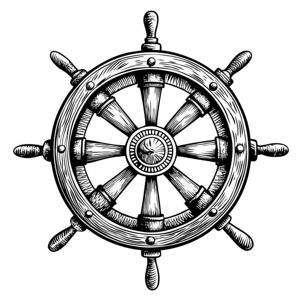 Vintage Ship Wheel Illustration, Nautical Navigation Symbol, Maritime Design Element for Art vector